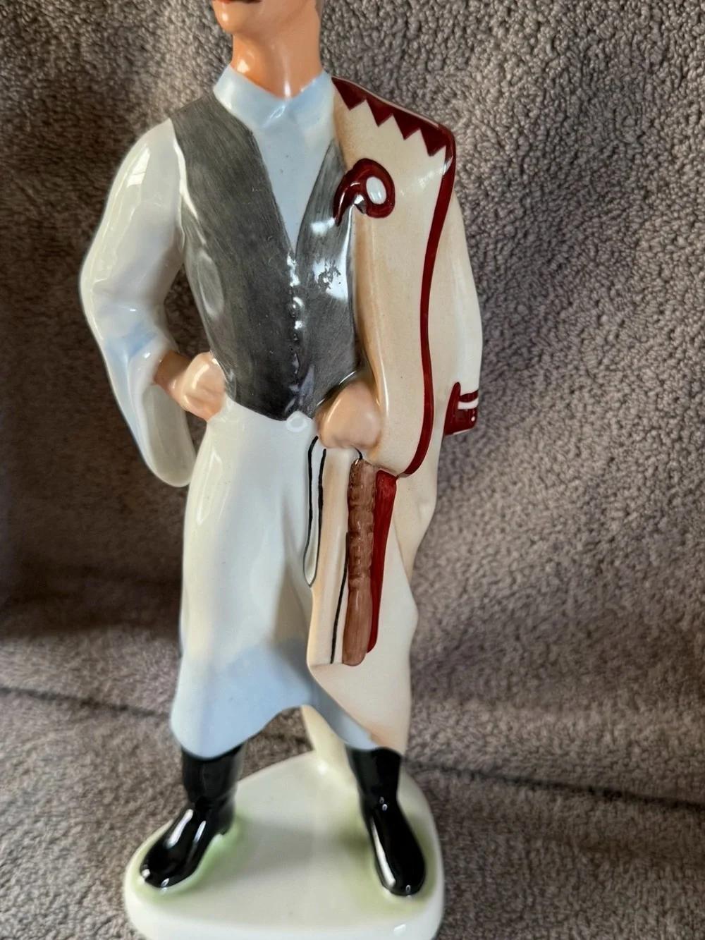 Vintage Porcelain Figurine with Cream & Red Accents